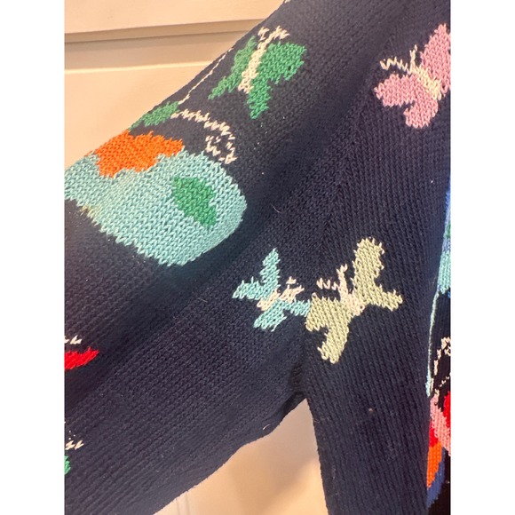 Handknit granny core Butterfly boho Cardigan Navy Blue Cotton Women's S/M whimsy - Picture 6 of 8